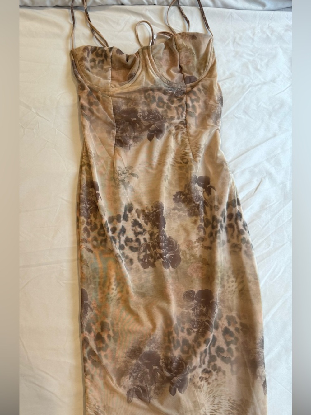 Updated pictures House of CB Beige and Brown Floral Slip Dress